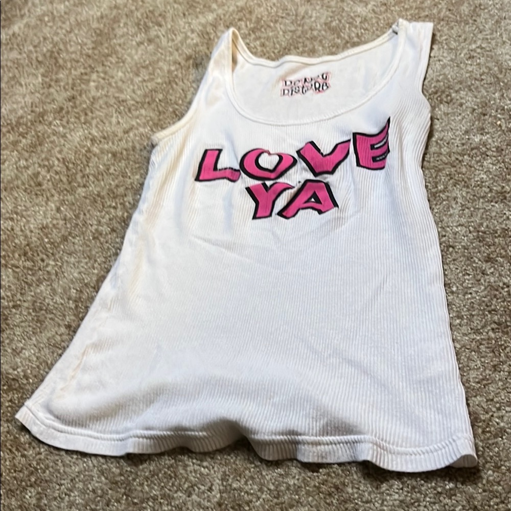 Pink and White Scoop Neck Tank Top with Love Ya Print